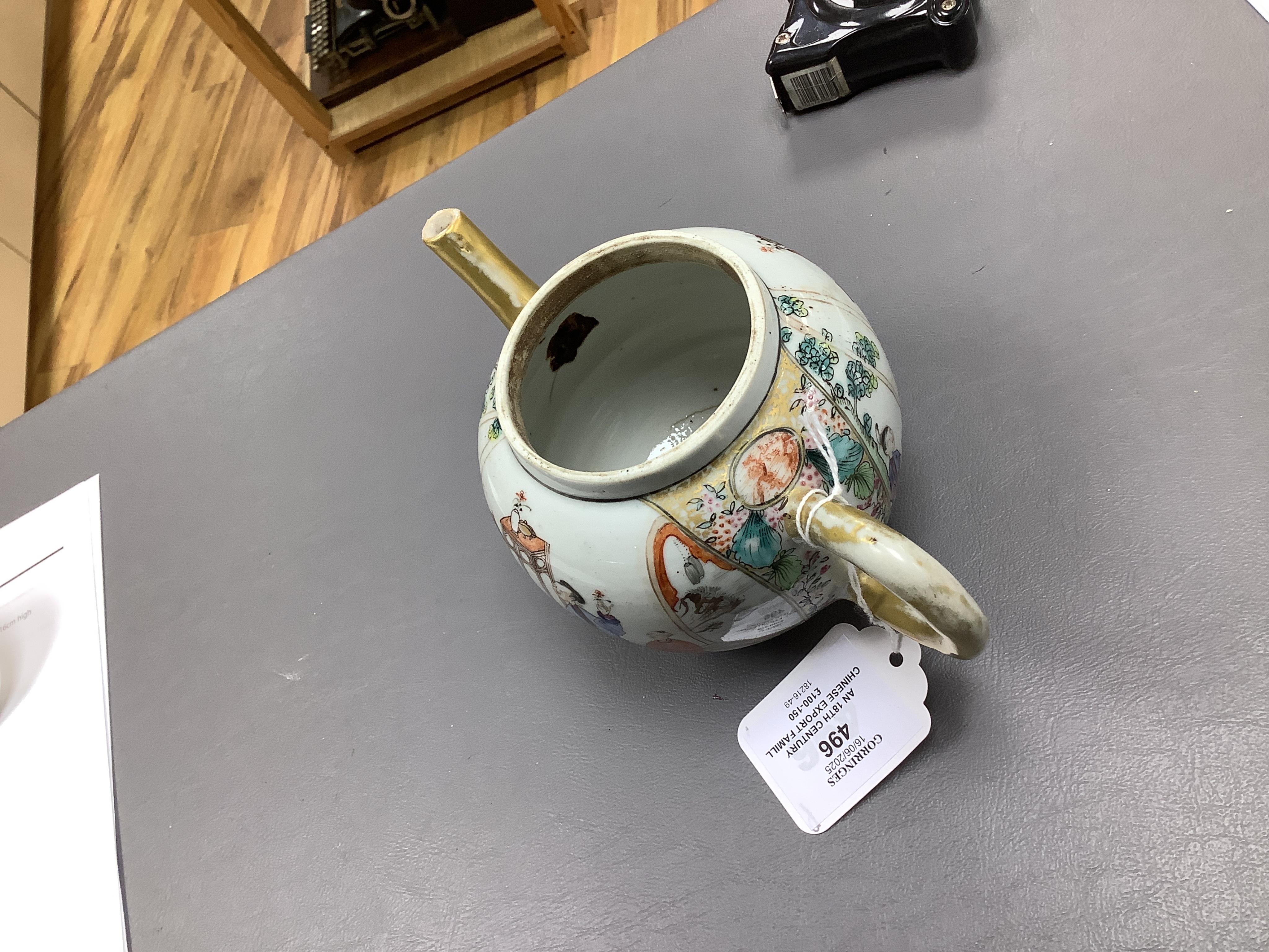 An 18th century Chinese export famille rose ‘mandarin’ teapot, 15cm high
